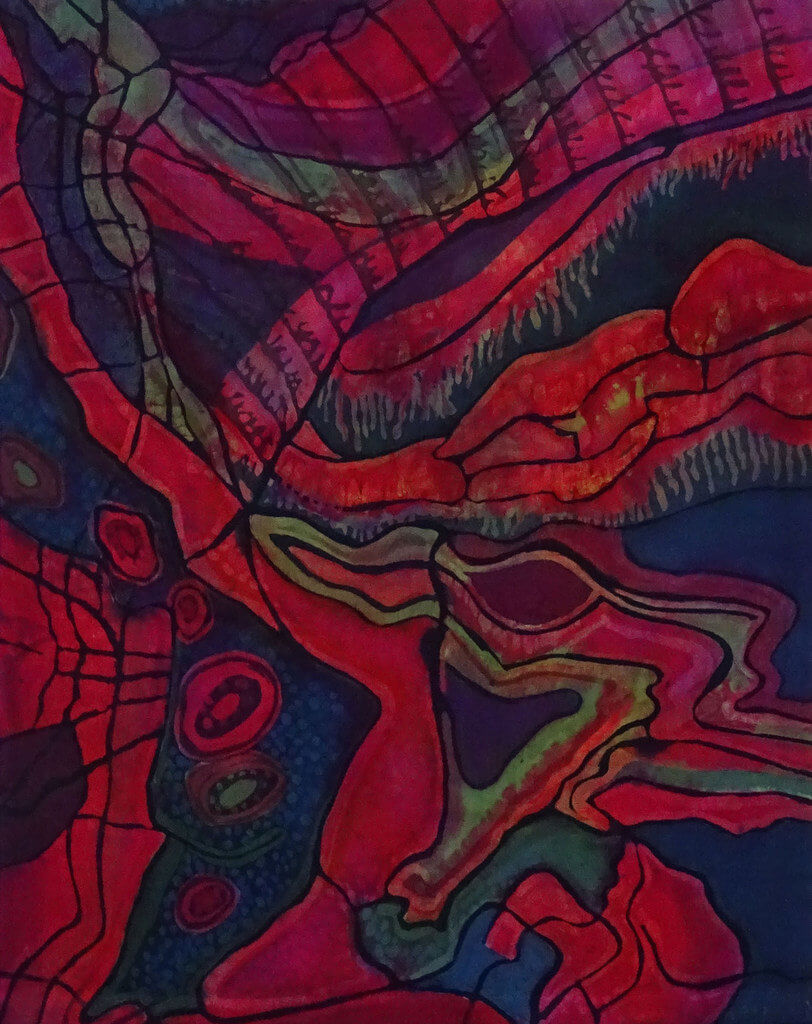 Ria van Dijk, "Earth Layers", 2018, batik op katoen, 90 x 70 cm (foto: Ria van Dijk).