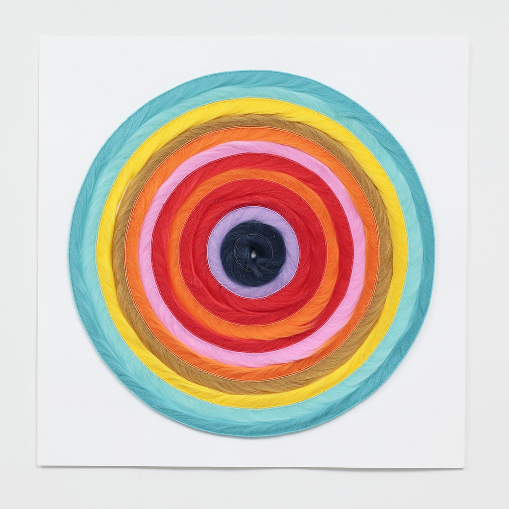 Meg Roberts Arsenovic, Marine target, color study, 2018, faux fur on paper, 45,7 x 45,7 x 2,5 cm