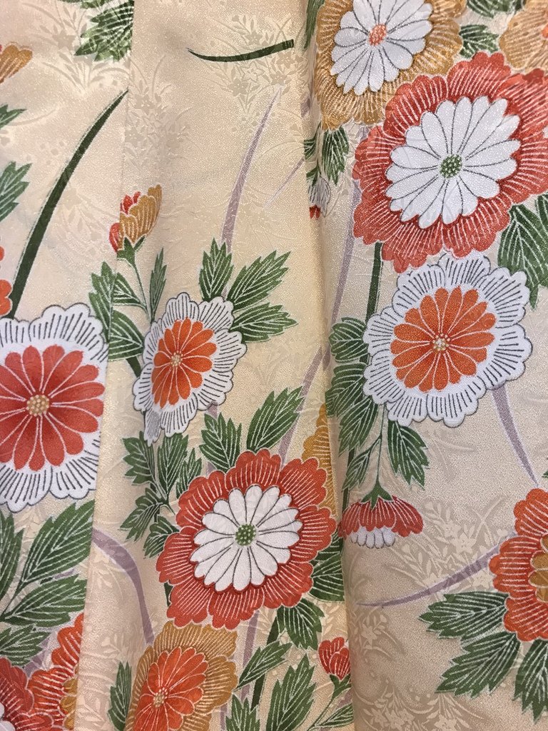Detail van een zijden kimono.