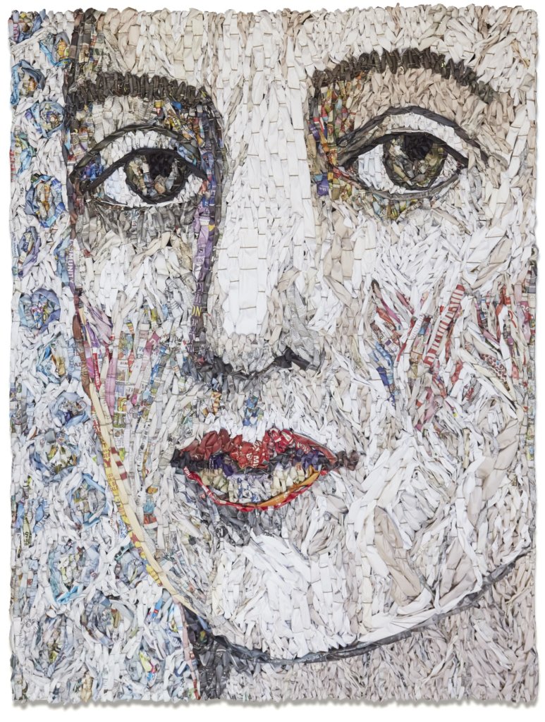Gugger Petter, 'Female Portrait #1', krant en mixed media. 180 x 137 cm.