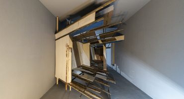 Pim Palsgraaf, "Fading Memory 02", Site specific installation at Foundation Mesh, Showbox#8 Wood, paint, concrete 400 x 800 x 320 cm, 2019.