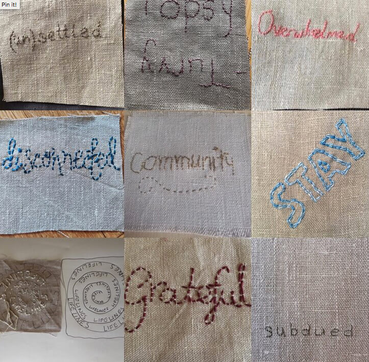 Contributions to Claire Wellesley Smith’s Covid-19 stitch journal. Photo: C. Wellesley Smith.