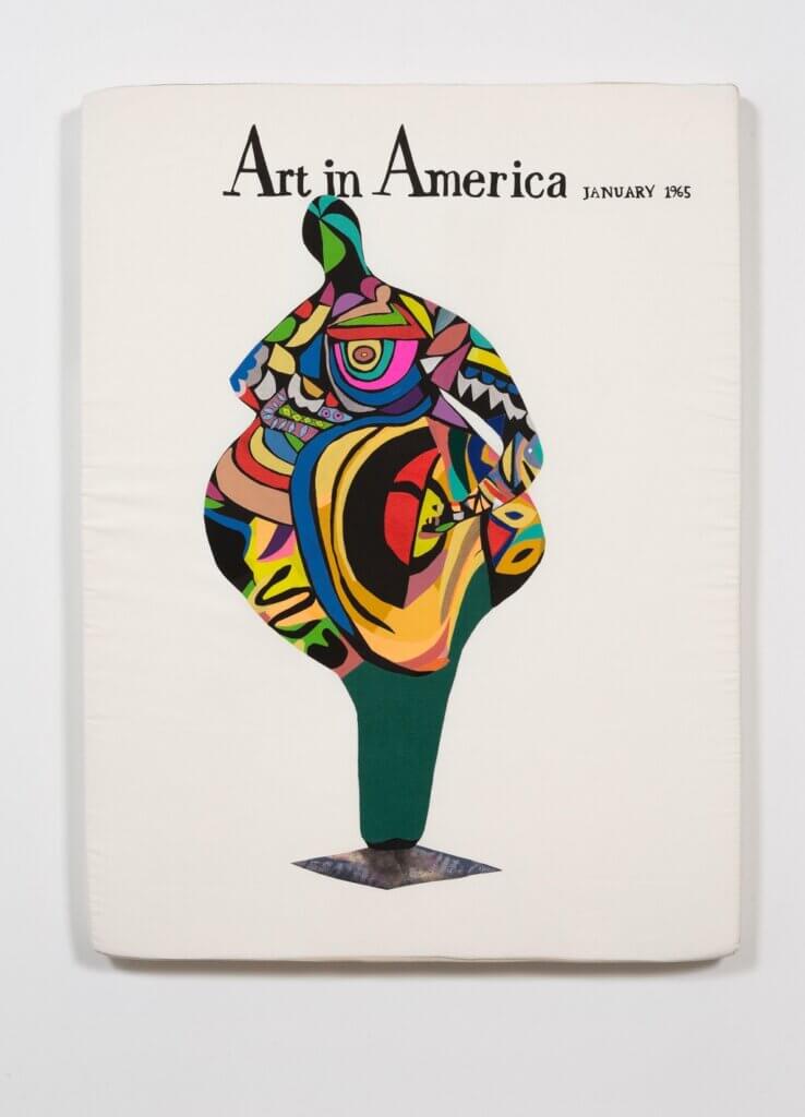 Megan Whitmarsh, "Art in America/ Niki de Saint Phalle 1965", 2018, 76 x 100 x 6 cm, borduurgaren, potlood, stof en schuimrubber, (foto: Aaron Farley), courtesy Over the Influence galerie, Los Angeles.